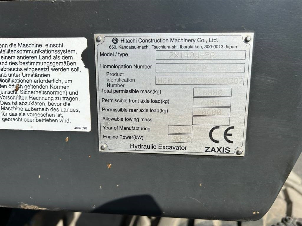 Hitachi ZX 140 W-5B - Ekskavator roda: gambar 5 Hitachi ZX 140 W-5B - Ekskavator roda: gambar 5