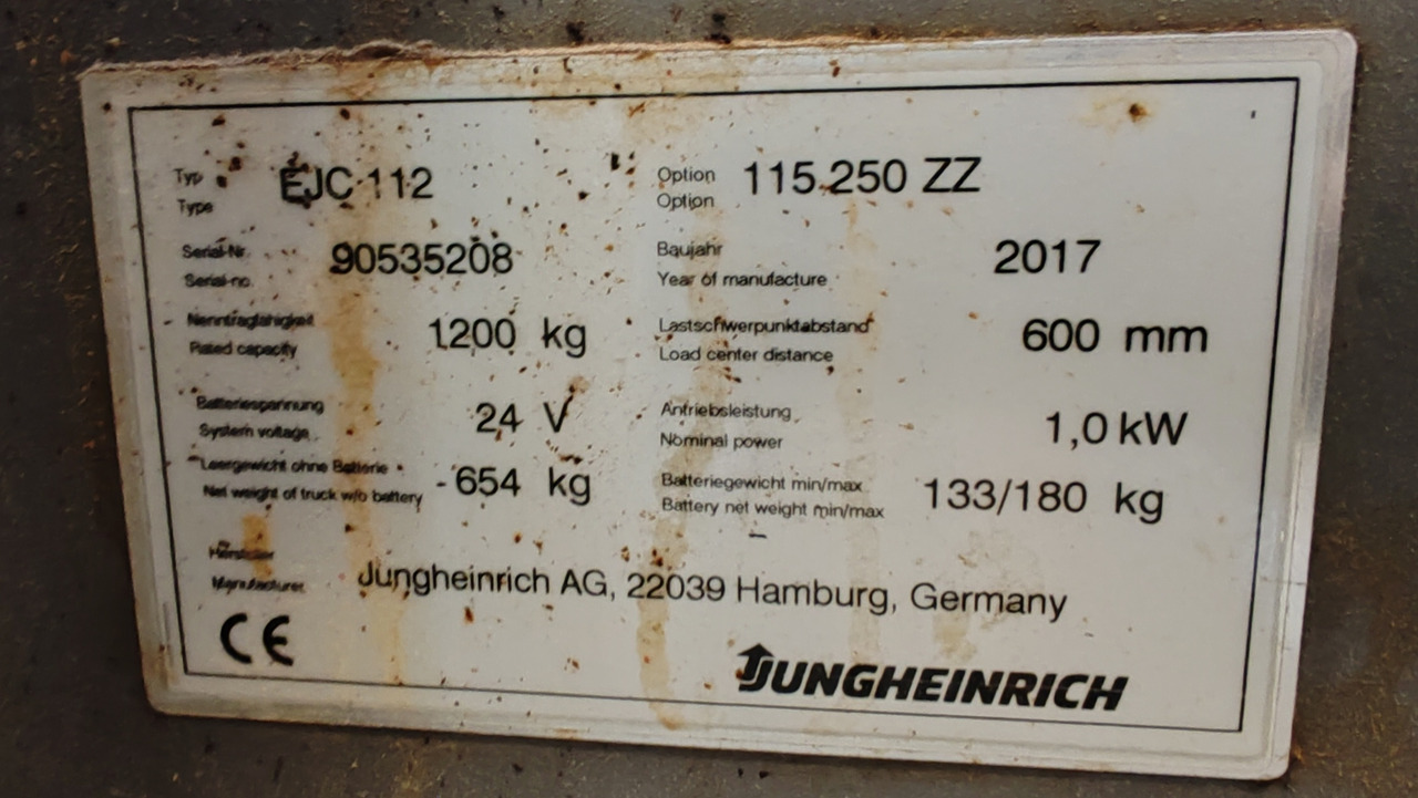 Penumpuk Jungheinrich EJC 112 2.5m/ flee lift/ 2105mh/ 2017y: gambar 8