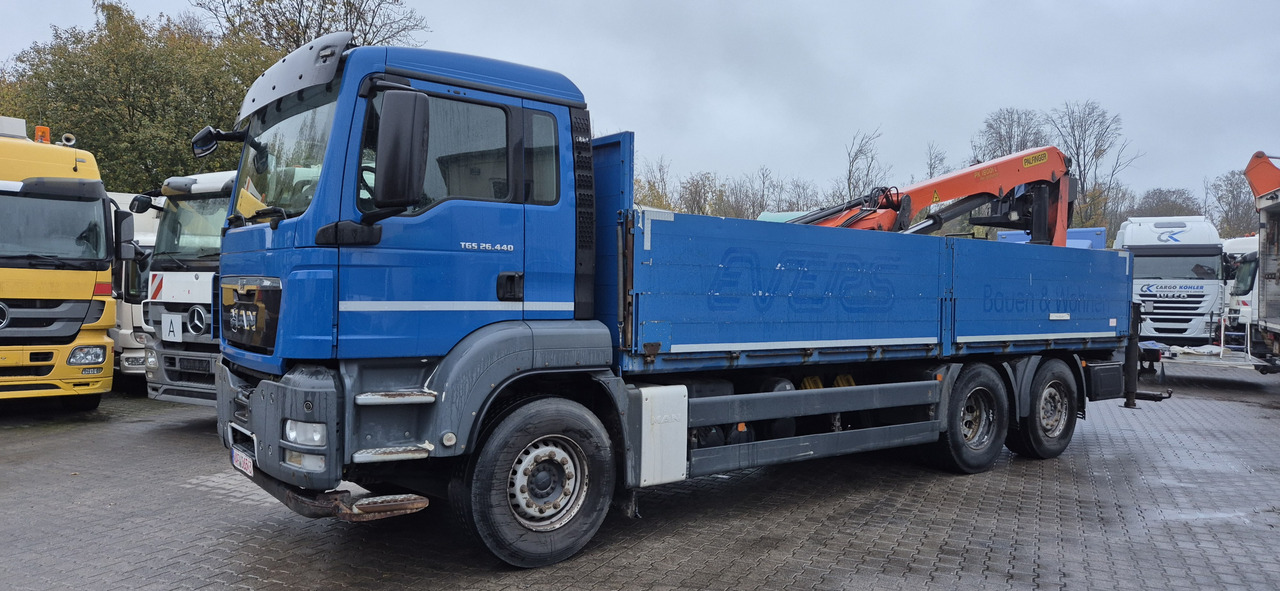 MAN 28.440 TGS 26.440 mit PK 18002 Kran - Truk derek, Truk flatbed: gambar 1 MAN 28.440 TGS 26.440 mit PK 18002 Kran - Truk derek, Truk flatbed: gambar 1