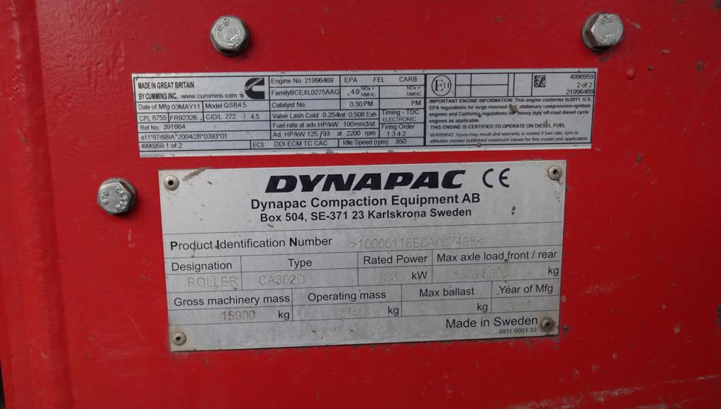 Walec DYNAPAC CA 302D 2011 - 3393 mth - CE - 15,9t - Roller: gambar 5 Walec DYNAPAC CA 302D 2011 - 3393 mth - CE - 15,9t - Roller: gambar 5