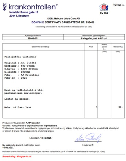 Pallegafler til håndtering av paller med kran / Kapasitet 3000 kg - Lampiran untuk Peralatan konstruksi: gambar 3 Pallegafler til håndtering av paller med kran / Kapasitet 3000 kg - Lampiran untuk Peralatan konstruksi: gambar 3