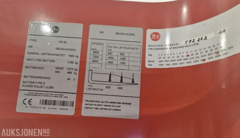 2004 BT Skyvemast truck med vekt. Kun 1412 timer. Modell RR B2 - Peralatan untuk menangani material: gambar 4 2004 BT Skyvemast truck med vekt. Kun 1412 timer. Modell RR B2 - Peralatan untuk menangani material: gambar 4