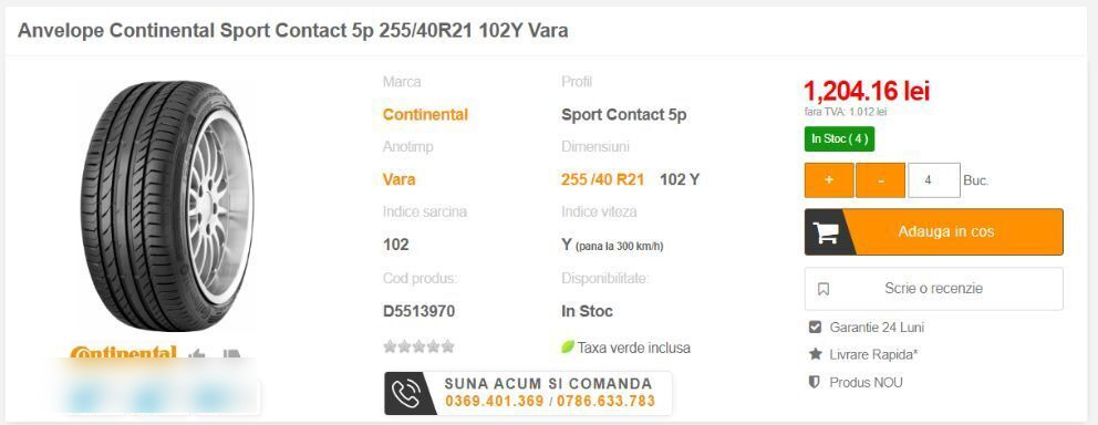 Roda baru Continental NOI NOU ContisportContact 255 / 40 ZR 21: gambar 6