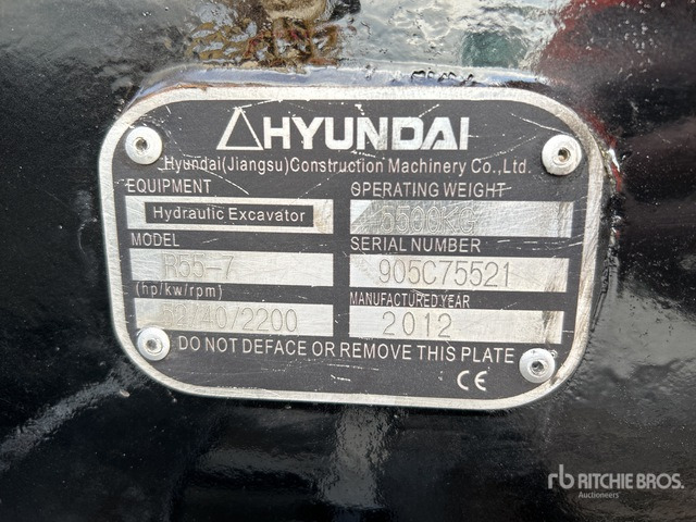 2012 Hyundai R55-7 Mini Excavator: <6.6t - Ekskavator mini: gambar 3 2012 Hyundai R55-7 Mini Excavator: <6.6t - Ekskavator mini: gambar 3