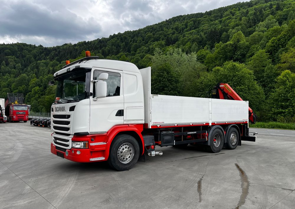 Scania G450 // 6x2// Skrzynia 6.40x2.49 // HDS Palfinger // Oś skrętna podnoszona // - Truk flatbed, Truk derek: gambar 2 Scania G450 // 6x2// Skrzynia 6.40x2.49 // HDS Palfinger // Oś skrętna podnoszona // - Truk flatbed, Truk derek: gambar 2