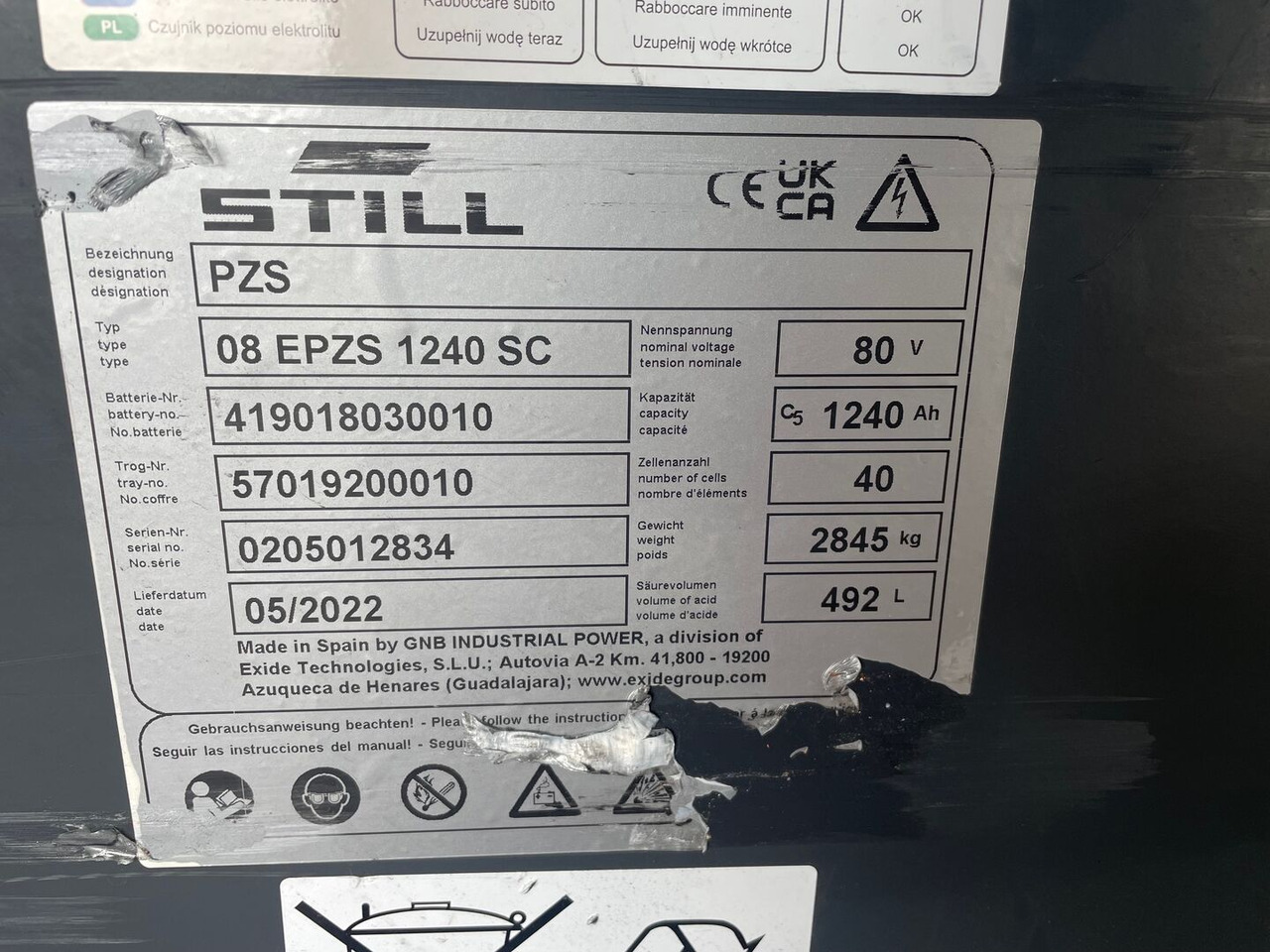 Exide 80V 8 EPzS 1240 - Baterai untuk Peralatan untuk menangani material: gambar 2 Exide 80V 8 EPzS 1240 - Baterai untuk Peralatan untuk menangani material: gambar 2
