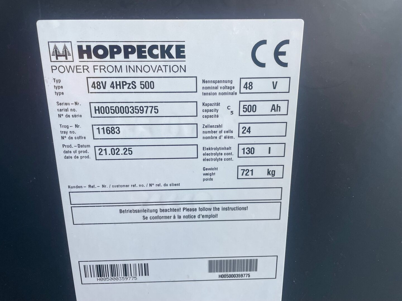 Hoppecke 48V 4 HPzS 500 - Baterai untuk Peralatan untuk menangani material: gambar 2 Hoppecke 48V 4 HPzS 500 - Baterai untuk Peralatan untuk menangani material: gambar 2