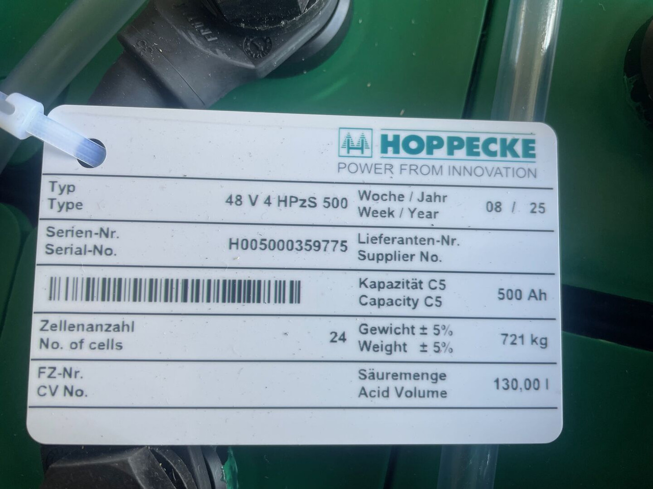 Hoppecke 48V 4 HPzS 500 - Baterai untuk Peralatan untuk menangani material: gambar 5 Hoppecke 48V 4 HPzS 500 - Baterai untuk Peralatan untuk menangani material: gambar 5