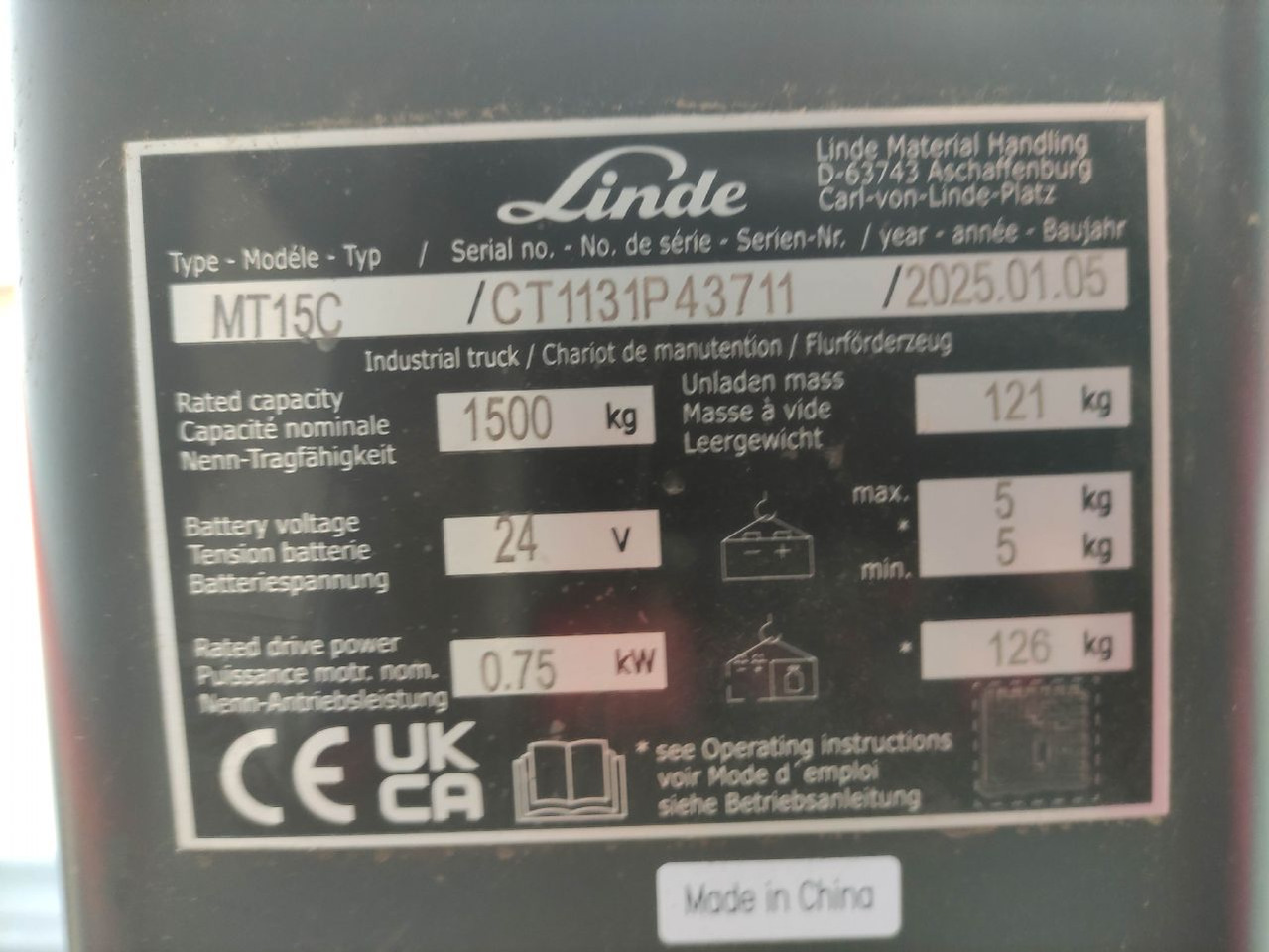Linde MT15C - Truk pallet: gambar 5 Linde MT15C - Truk pallet: gambar 5