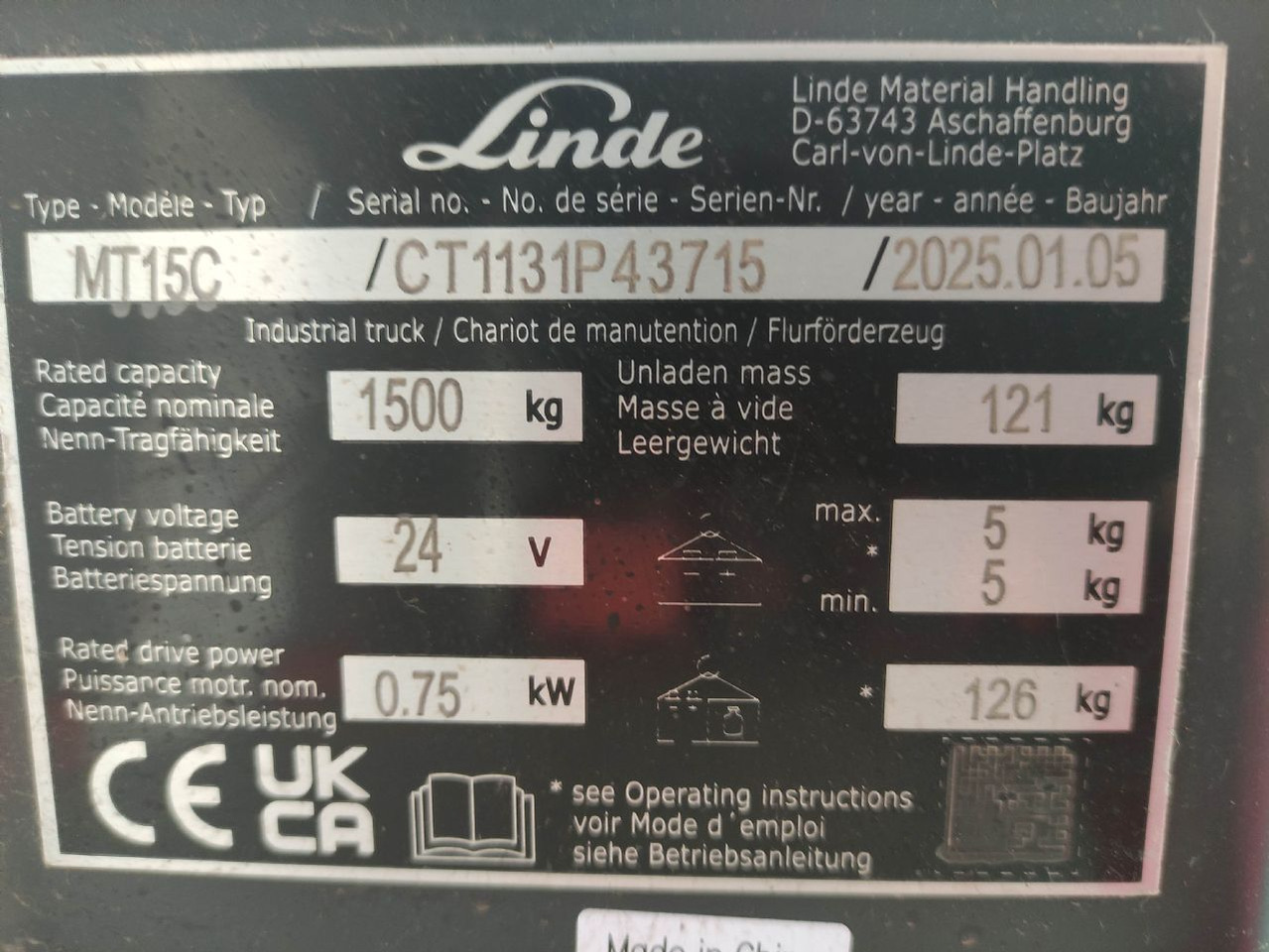 Linde MT15C - Truk pallet: gambar 5 Linde MT15C - Truk pallet: gambar 5