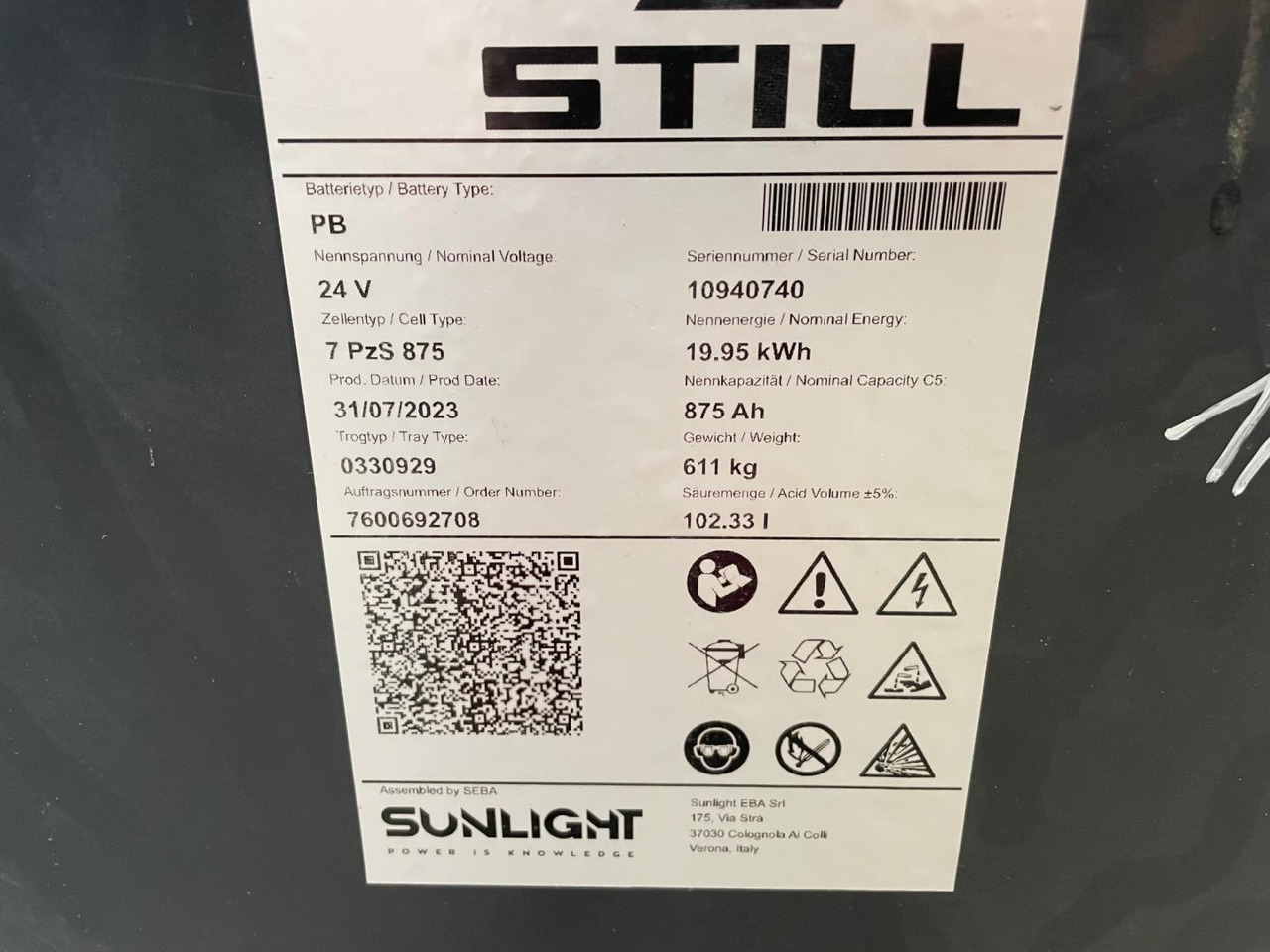 Sunlight 24V 7 PZS 875 - Baterai untuk Peralatan untuk menangani material: gambar 2 Sunlight 24V 7 PZS 875 - Baterai untuk Peralatan untuk menangani material: gambar 2