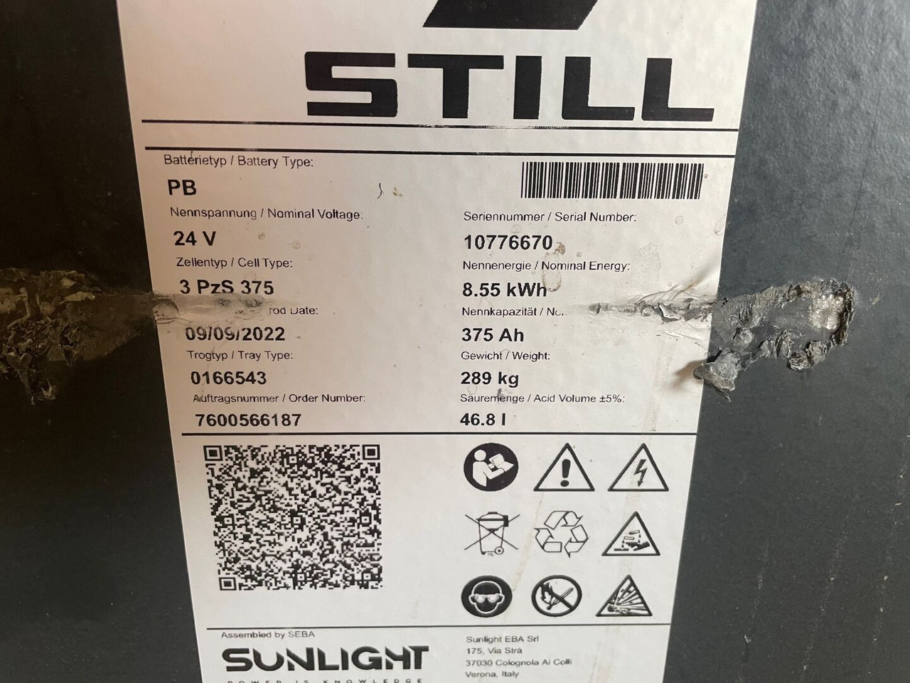 Sunlight I 24 Volt I 3 PzS 375 - Baterai untuk Peralatan untuk menangani material: gambar 2 Sunlight I 24 Volt I 3 PzS 375 - Baterai untuk Peralatan untuk menangani material: gambar 2