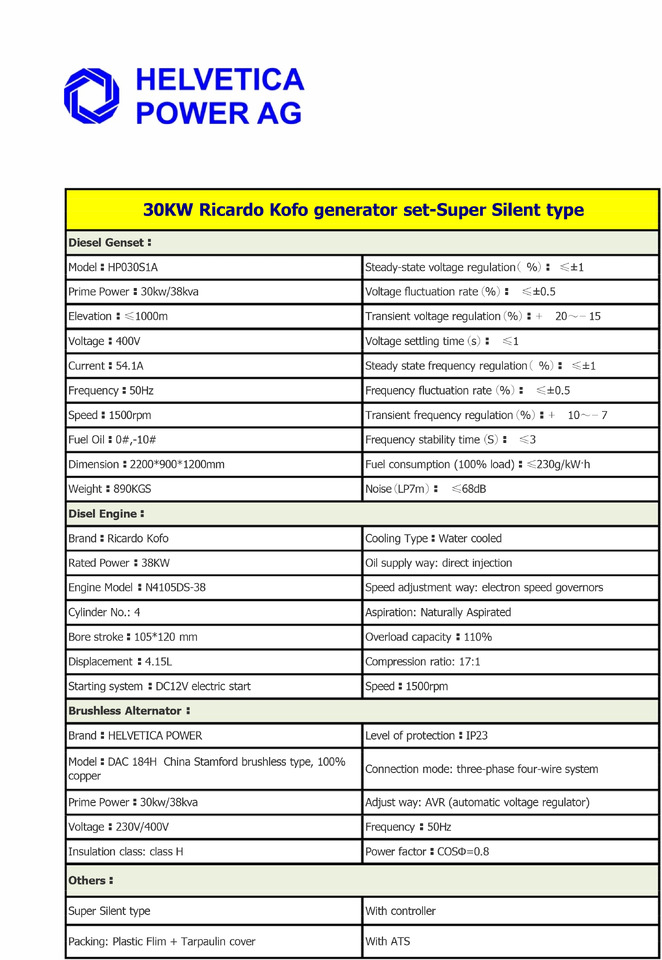 HELVETICA POWER HP030S1A 38KVA / 30KW Diesel Stromgenerator SuperSilent - Genset: gambar 4 HELVETICA POWER HP030S1A 38KVA / 30KW Diesel Stromgenerator SuperSilent - Genset: gambar 4