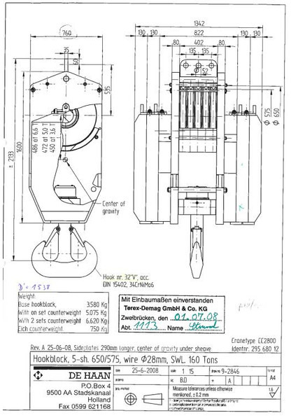 Terex Demag 160t hook block 5-sheave CC2800 / TC2800 - Derek pemuat untuk Peralatan konstruksi: gambar 1 Terex Demag 160t hook block 5-sheave CC2800 / TC2800 - Derek pemuat untuk Peralatan konstruksi: gambar 1