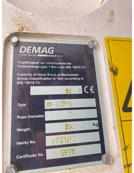 Terex Demag 80t hook block 3-sheaves, 21mm - Derek pemuat untuk Peralatan konstruksi: gambar 5 Terex Demag 80t hook block 3-sheaves, 21mm - Derek pemuat untuk Peralatan konstruksi: gambar 5