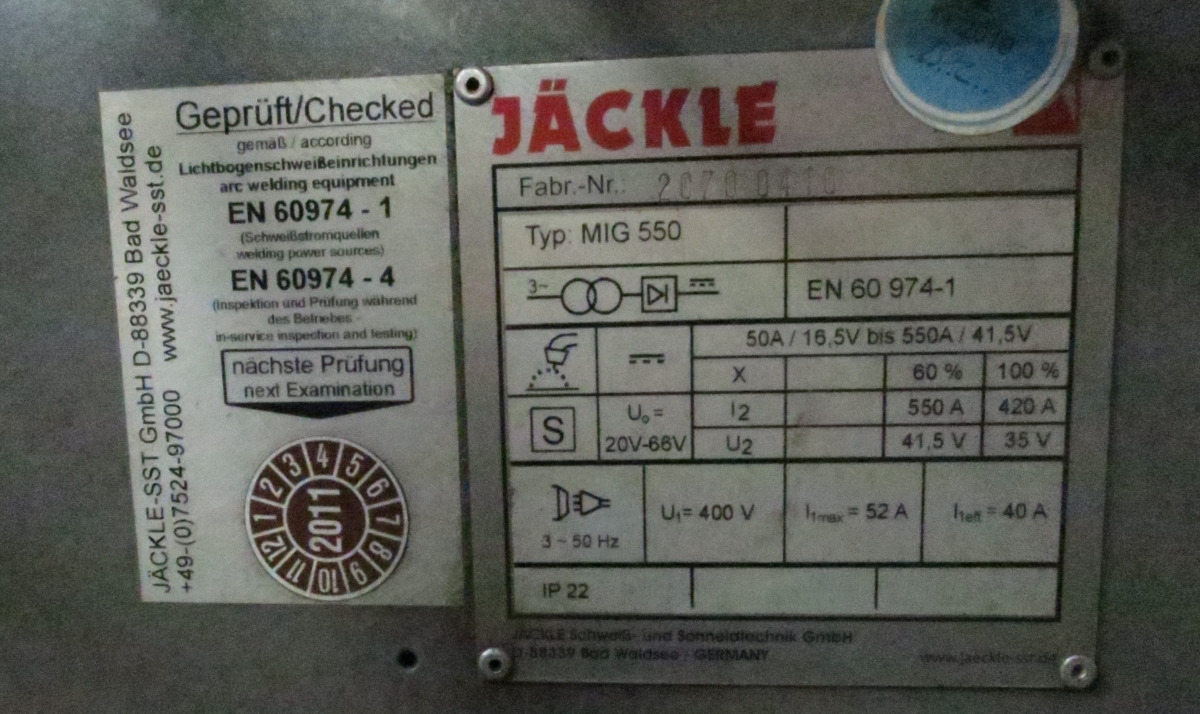 Jaeckle MIG 550 - Peralatan las: gambar 3 Jaeckle MIG 550 - Peralatan las: gambar 3