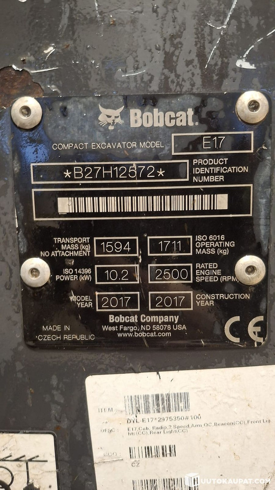 Bobcat E17 excavator, 2017 model, 1,997 h, Espoo - Ekskavator mini: gambar 2 Bobcat E17 excavator, 2017 model, 1,997 h, Espoo - Ekskavator mini: gambar 2