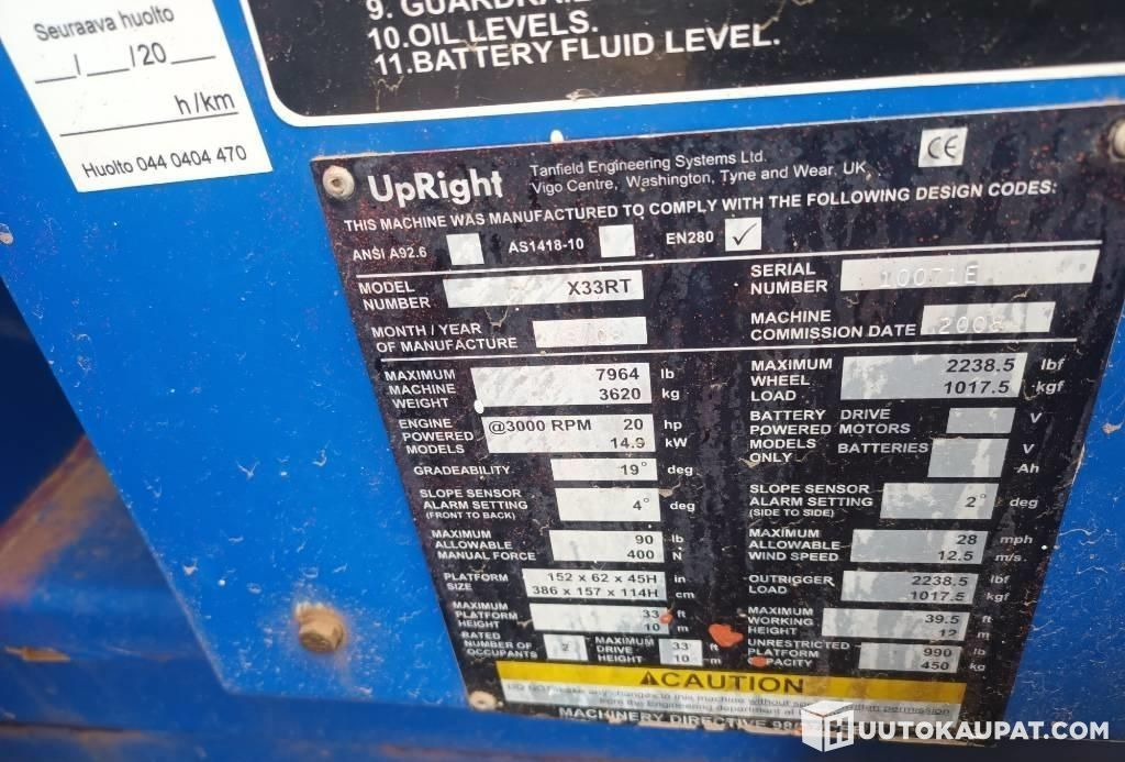 Upright X33RT, 2008, scissor lift, 1,510 h, Hyvinkää - Scissor lifts: gambar 4 Upright X33RT, 2008, scissor lift, 1,510 h, Hyvinkää - Scissor lifts: gambar 4