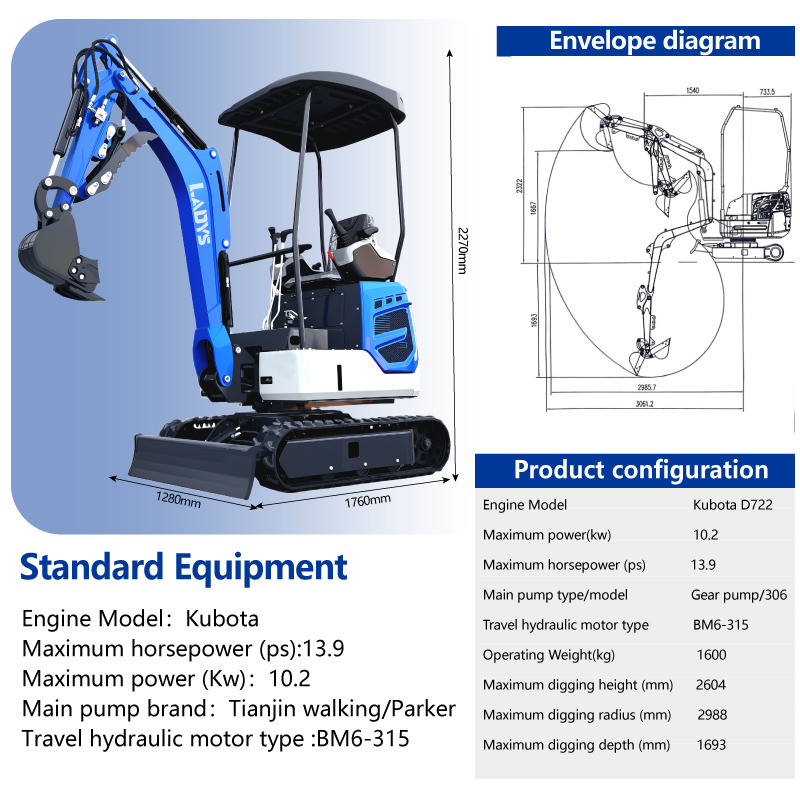 LADYS DY18 Mini Excavator Kubota Euro 5/Epa Engine Mini Excavator For Sale - Ekskavator: gambar 5 LADYS DY18 Mini Excavator Kubota Euro 5/Epa Engine Mini Excavator For Sale - Ekskavator: gambar 5