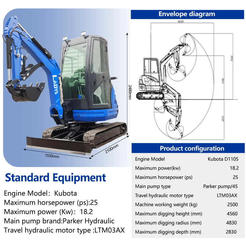 LADYS DY25U Mini Excavator Kubota Euro 5/Epa Engine Mini Excavator For Sale - Ekskavator mini: gambar 2 LADYS DY25U Mini Excavator Kubota Euro 5/Epa Engine Mini Excavator For Sale - Ekskavator mini: gambar 2