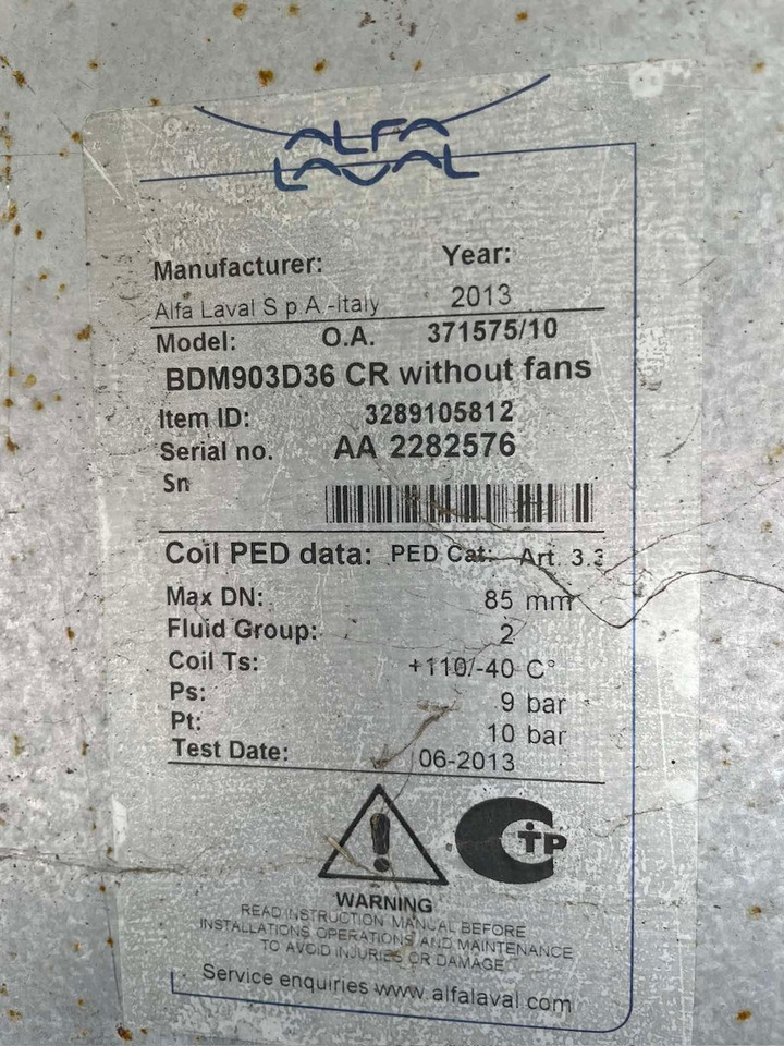 Alfa Laval SPA Italy Dry Cooler BDM903D36 CR - Unit kulkas untuk Peralatan dan perlengkapan: gambar 2 Alfa Laval SPA Italy Dry Cooler BDM903D36 CR - Unit kulkas untuk Peralatan dan perlengkapan: gambar 2