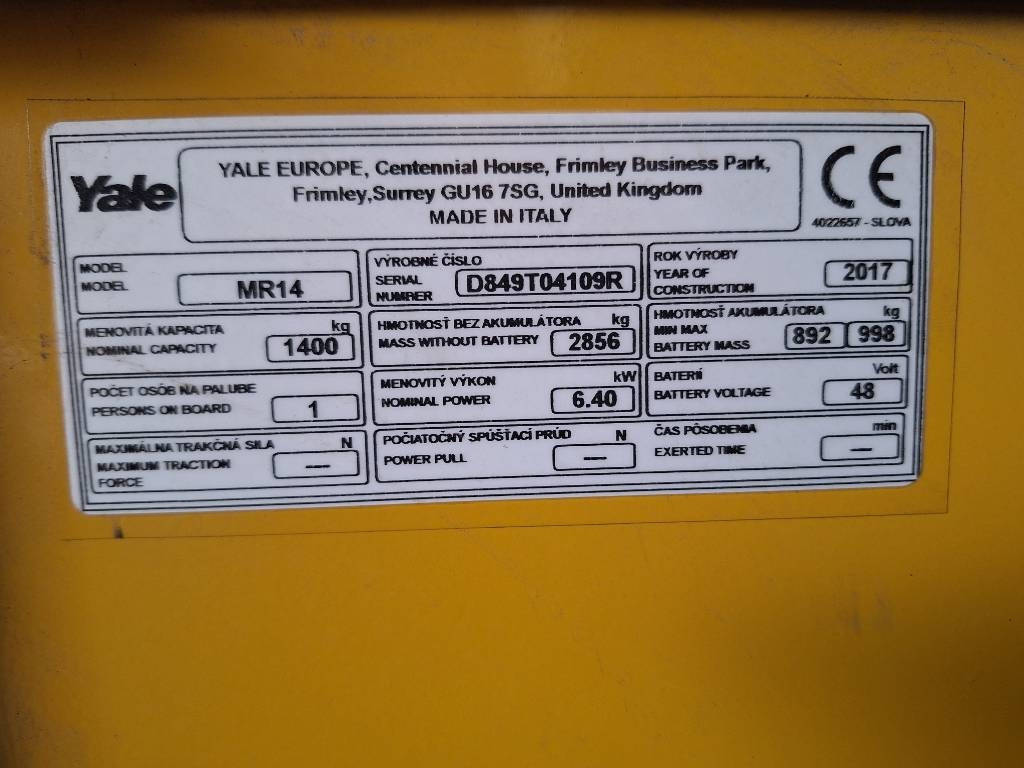 Yale MR 14 - Jangkauan truk: gambar 5 Yale MR 14 - Jangkauan truk: gambar 5