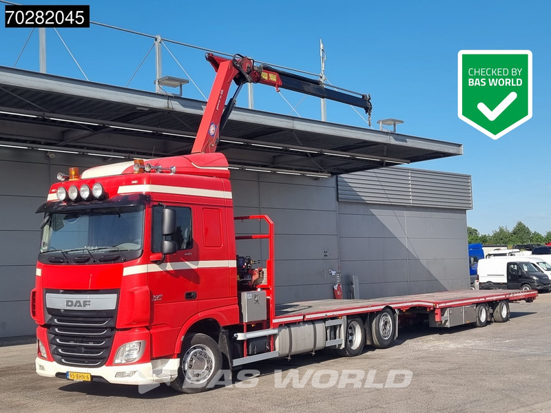 DAF XF 440 6X2 NL-Truck Transporter HMF 900-K2 Kran Lift-Lenkachse Euro 6 - Truk flatbed, Truk derek: gambar 1 DAF XF 440 6X2 NL-Truck Transporter HMF 900-K2 Kran Lift-Lenkachse Euro 6 - Truk flatbed, Truk derek: gambar 1