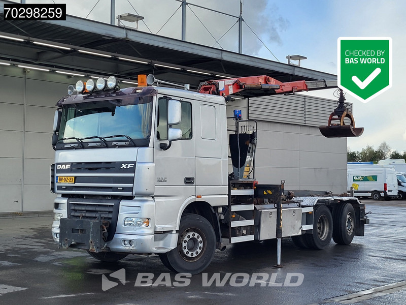 DAF XF105.410 XF 6X2 NL-Truck HMF 1643 Z2 Crane 24T Container system Lift+Steering-Axle Euro 5 - Truk pembawa sistem kabel, Truk derek: gambar 1 DAF XF105.410 XF 6X2 NL-Truck HMF 1643 Z2 Crane 24T Container system Lift+Steering-Axle Euro 5 - Truk pembawa sistem kabel, Truk derek: gambar 1