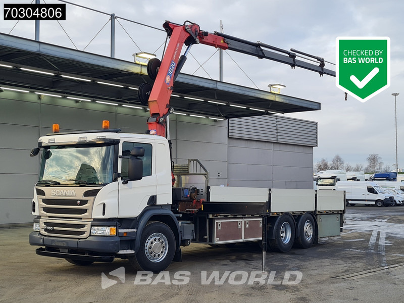 Scania P360 P 6X2 HMF 1820-K4 Kran Crane Lift+Steering Axle Air suspension Euro 6 - Truk flatbed, Truk derek: gambar 1 Scania P360 P 6X2 HMF 1820-K4 Kran Crane Lift+Steering Axle Air suspension Euro 6 - Truk flatbed, Truk derek: gambar 1