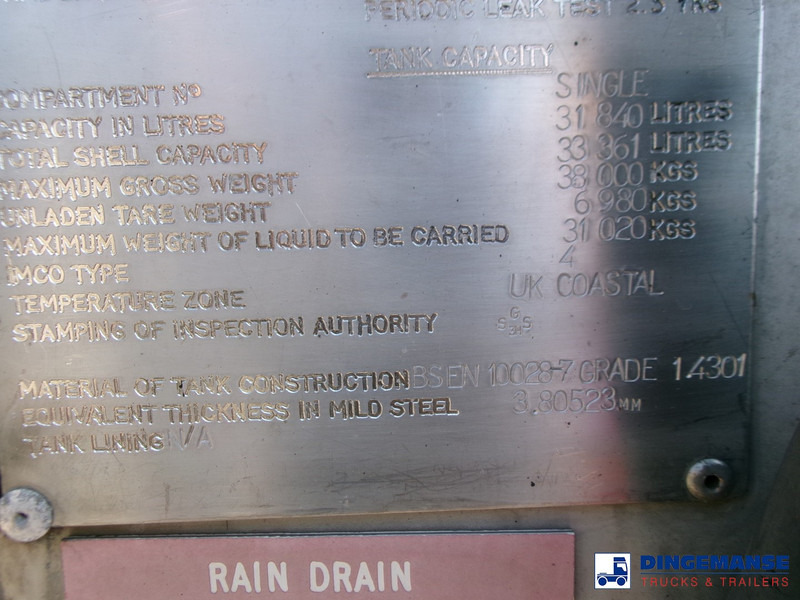 Semi-trailer tangki Clayton Bitumen tank inox 33 m3 / 1 comp + ADR: gambar 15