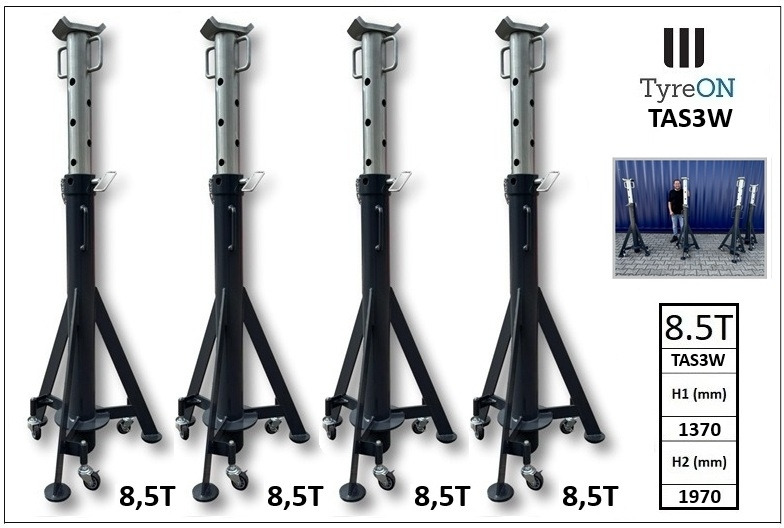 4 pieces TAS3W 8.5T mobile heavy duty axle stands 1370-1970 mm - Peralatan bengkel: gambar 1 4 pieces TAS3W 8.5T mobile heavy duty axle stands 1370-1970 mm - Peralatan bengkel: gambar 1