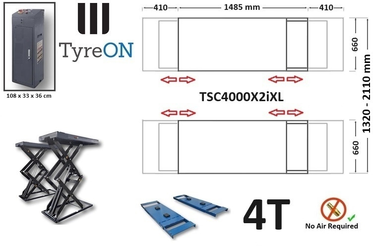 Peralatan bengkel TSC4000X2iXL In floor scissor lift - Double extensions - 12 cm installation depth - Hydromechanically locked - No compressed air required - 4T: gambar 6