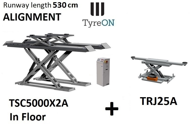 TSC5000X2A in floor alignment scissor lift 5000kg 5300mm + TRJ25A 2,5T air hydraulic axle jack - Peralatan bengkel: gambar 1 TSC5000X2A in floor alignment scissor lift 5000kg 5300mm + TRJ25A 2,5T air hydraulic axle jack - Peralatan bengkel: gambar 1