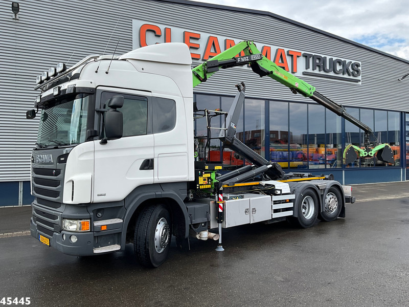 Scania R 440 Euro 6 Retarder Fassi 16 Tonmeter Z-kraan (bouwjaar 2018) - Hook lift, Truk derek: gambar 1 Scania R 440 Euro 6 Retarder Fassi 16 Tonmeter Z-kraan (bouwjaar 2018) - Hook lift, Truk derek: gambar 1