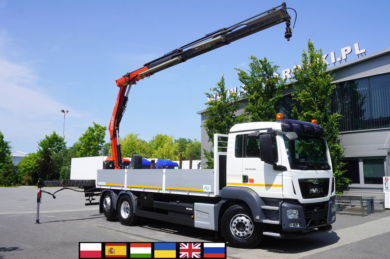 MAN TGS 26.360 Flatbed / Fassi F175 7.7 T / steered 3rd axle - Truk flatbed, Truk derek: gambar 1 MAN TGS 26.360 Flatbed / Fassi F175 7.7 T / steered 3rd axle - Truk flatbed, Truk derek: gambar 1