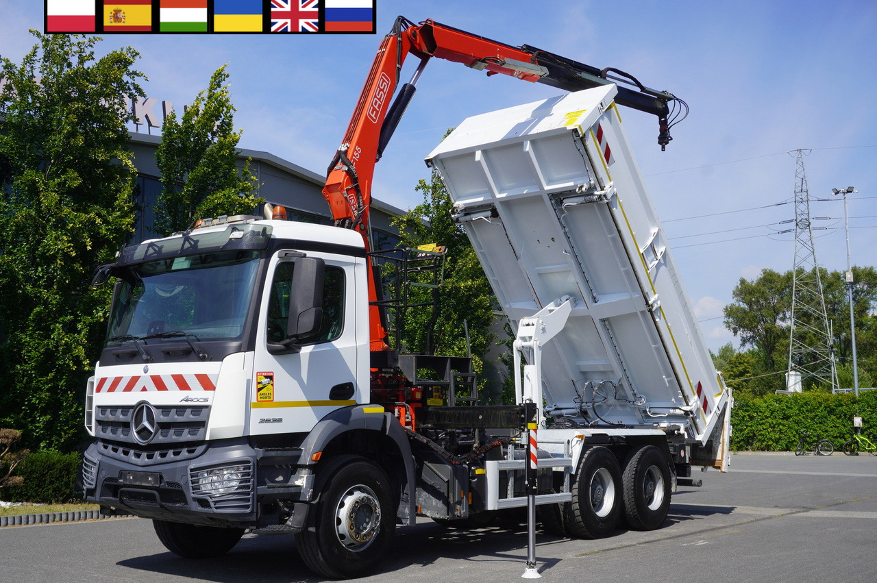 MERCEDES-BENZ AROCS 2636 / Fassi F155A.0.22 crane 6t / 120 tho. km / 3-sided dump truck / 2 x Bordmatic - Truk flatbed, Truk derek: gambar 1 MERCEDES-BENZ AROCS 2636 / Fassi F155A.0.22 crane 6t / 120 tho. km / 3-sided dump truck / 2 x Bordmatic - Truk flatbed, Truk derek: gambar 1