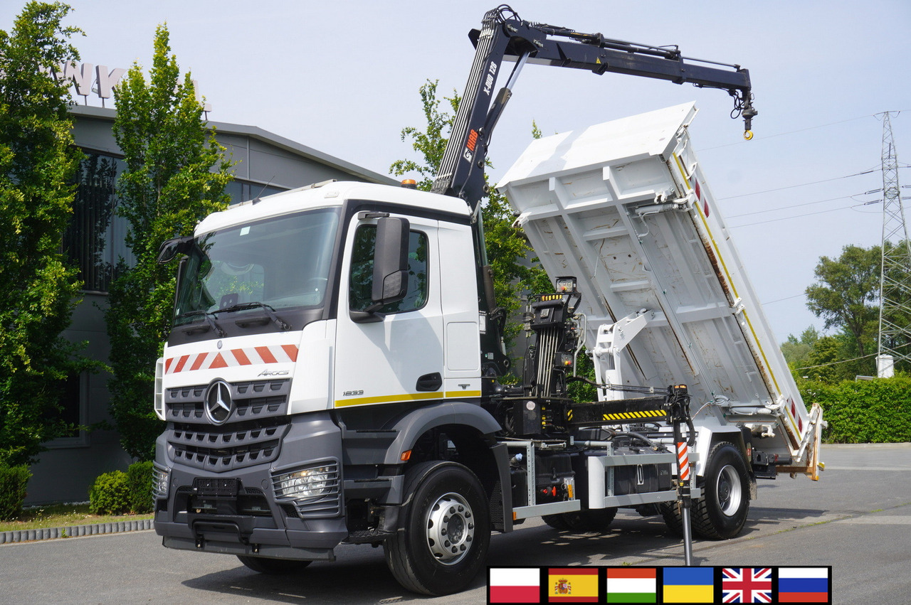 MERCEDES-BENZ Arocs 1833 / 87,000 km!!! / Hds HIAB X-DUO 128 B-2 / three-sided tipper - Truk flatbed, Truk derek: gambar 1 MERCEDES-BENZ Arocs 1833 / 87,000 km!!! / Hds HIAB X-DUO 128 B-2 / three-sided tipper - Truk flatbed, Truk derek: gambar 1