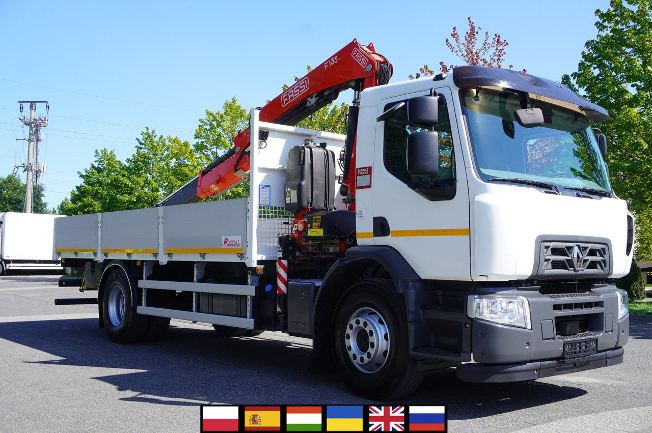 RENAULT C280 DTI 8 / FASSI crane 5.6 T / range 8 m / Flatbed 15 EPAL - Truk flatbed, Truk derek: gambar 1 RENAULT C280 DTI 8 / FASSI crane 5.6 T / range 8 m / Flatbed 15 EPAL - Truk flatbed, Truk derek: gambar 1
