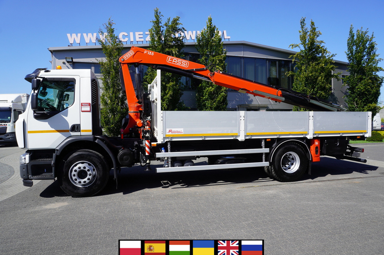 RENAULT C280 DTI 8 / FASSI crane 5.6 T / range 8 m / Flatbed 15 EPAL - Truk flatbed, Truk derek: gambar 1 RENAULT C280 DTI 8 / FASSI crane 5.6 T / range 8 m / Flatbed 15 EPAL - Truk flatbed, Truk derek: gambar 1