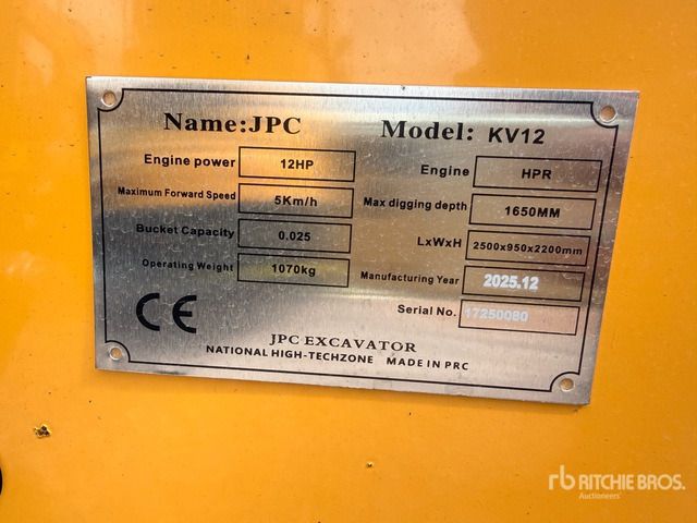 2025 JPC KV12 (Unused) Mini Excavator: <6.6t - Ekskavator mini: gambar 1 2025 JPC KV12 (Unused) Mini Excavator: <6.6t - Ekskavator mini: gambar 1
