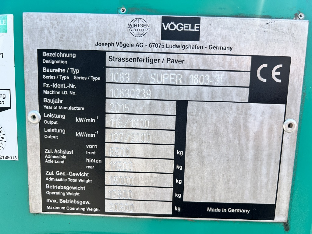 Paver aspal Vögele Super 1803-3i (111619): gambar 8