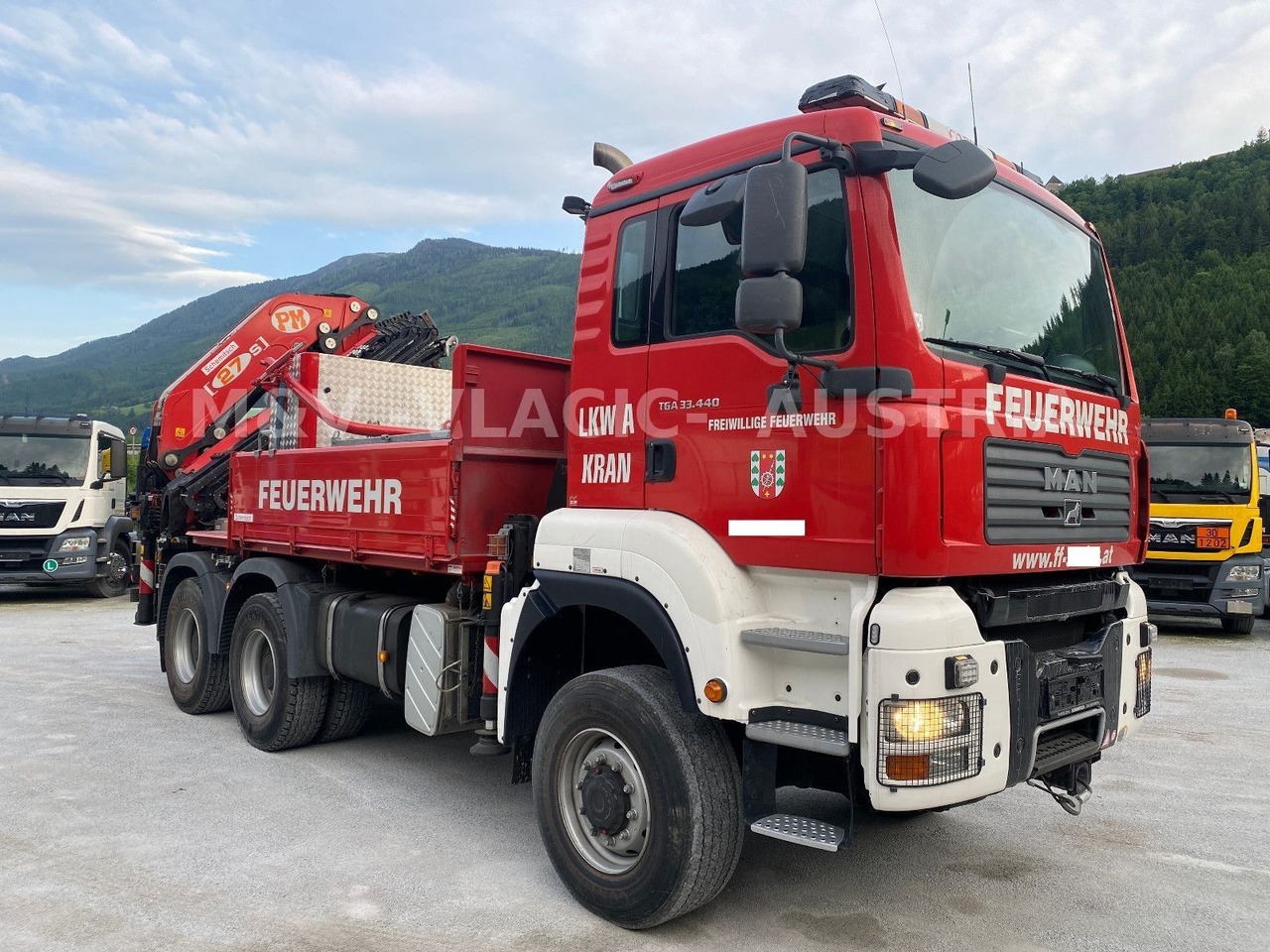 MAN 33.440 6x6 KRAN PM27 und Frontseilwinde 60lm - Truk flatbed, Truk derek: gambar 2 MAN 33.440 6x6 KRAN PM27 und Frontseilwinde 60lm - Truk flatbed, Truk derek: gambar 2