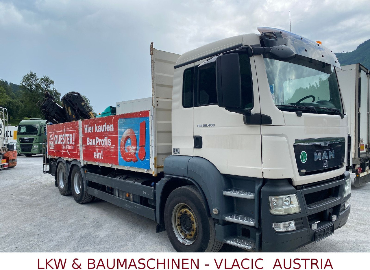 MAN TGS 26.400 6x4 mit Kran HIAB 166 - Truk flatbed, Truk derek: gambar 2 MAN TGS 26.400 6x4 mit Kran HIAB 166 - Truk flatbed, Truk derek: gambar 2