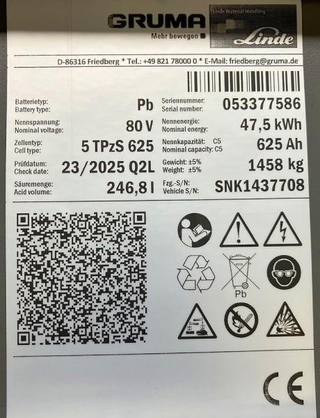 GRUMA 80 Volt 5 PzS 625 Ah - Baterai untuk Peralatan untuk menangani material: gambar 5 GRUMA 80 Volt 5 PzS 625 Ah - Baterai untuk Peralatan untuk menangani material: gambar 5