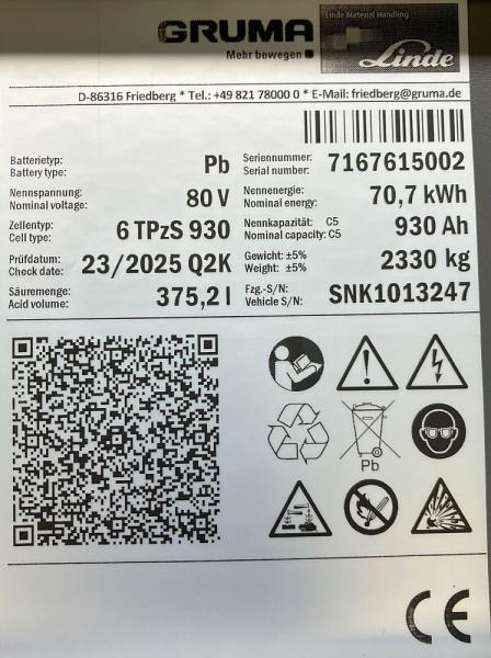 GRUMA 80 Volt 6 PzS 930 Ah - Baterai untuk Peralatan untuk menangani material: gambar 5 GRUMA 80 Volt 6 PzS 930 Ah - Baterai untuk Peralatan untuk menangani material: gambar 5