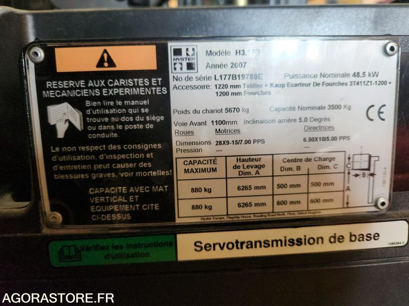 CHARIOT ELEVATEUR DIESEL 3T5 HYSTER H3.5FT - 2007 - 1033 heures - Forklift diesel: gambar 2 CHARIOT ELEVATEUR DIESEL 3T5 HYSTER H3.5FT - 2007 - 1033 heures - Forklift diesel: gambar 2