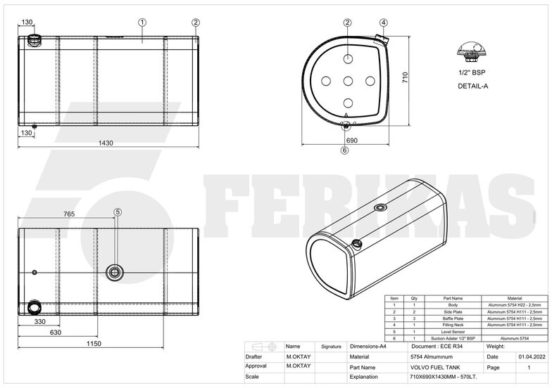 Tangki bahan bakar untuk Truk baru Volvo New aluminum fuel tank 570L: gambar 8