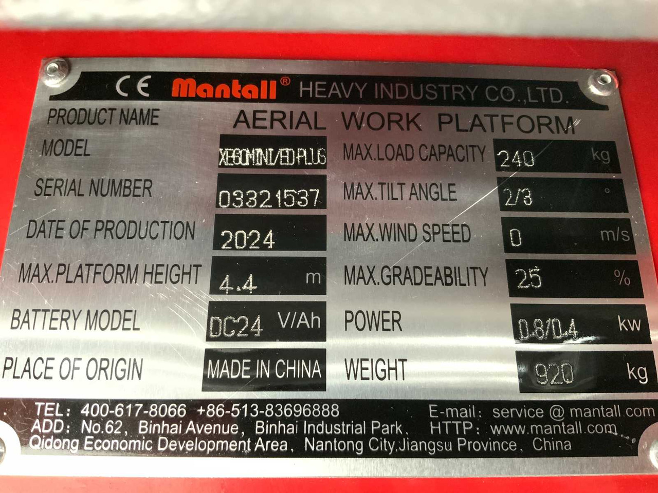 Platform pengangkat Mantall XE-60 MINI: gambar 28