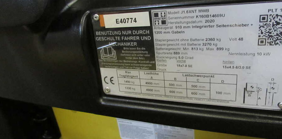 Hyster J 1.6 XNT (MWB) - Forklift listrik: gambar 4 Hyster J 1.6 XNT (MWB) - Forklift listrik: gambar 4
