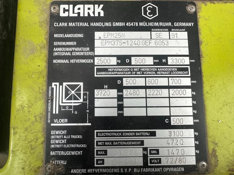 Clark EPM25N 2.5 ton Duplex Sideshift Elektra Heftruck - Forklift listrik: gambar 4 Clark EPM25N 2.5 ton Duplex Sideshift Elektra Heftruck - Forklift listrik: gambar 4